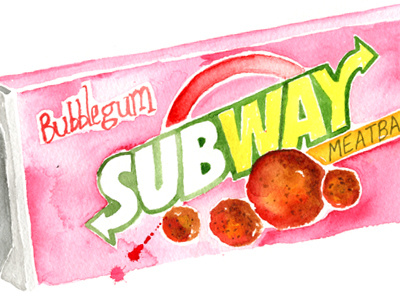 Meatball Gum bubblegum funny gum hand drawn type hand painted illustration meatball subway trident watercolor