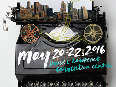 3 Rivers Screenwriters Conference collage conference handlettering pittsburgh screenwriters skyline typewriter watercolor
