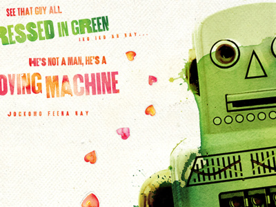 Lovin' Machine Rebound green hand painted illustration poster robot typography watercolor