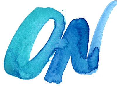 On blue green hand drawn type handpainted type illustration typography watercolor