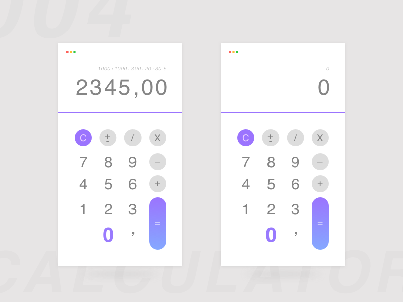 Daily UI challenge #004 — A Calculator by Wesley on Dribbble