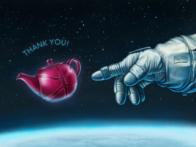 Thank you Bogdan Pryshedko art concept cosmos digital dribbble illustration inspiration invite russells teapot space spaceman thanks
