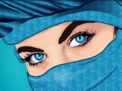 Human Eyes - Vector Illustration adobe illustrator artwork beautiful girl blue eyes hijab vector illustration