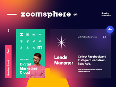 ZoomSphere Branding branding business color colorful digital marketing gradient halo halo lab marketing tools pattern posting startup