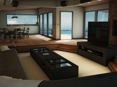 3D Second Level - Livingroom 3d 3ds max architecture beach house lighting livingroom modeling modern render texture visualization