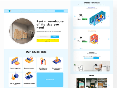 Landing page warehouse rent 2d 3d blue clean ui desktop homepage icons illustration illustrator interface isometric isometric icons isometry landing site ui ux warehouse web webdesign