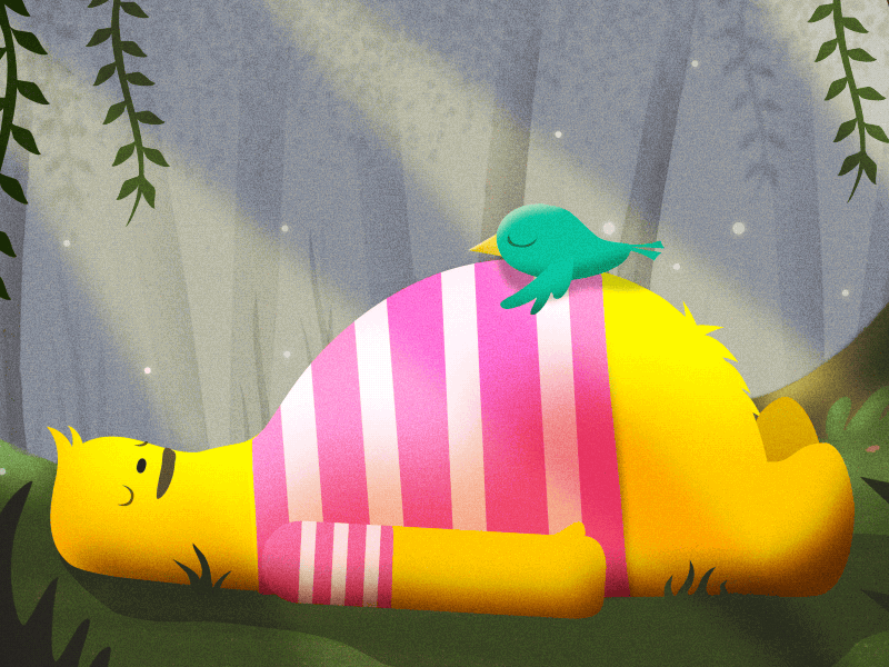 Gravity 2d animation animation bird. forest loop sleeping snoring