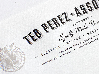 Ted Perez Branding - Letterhead Crop badge branding identity letterhead letterpress logo rinker seal