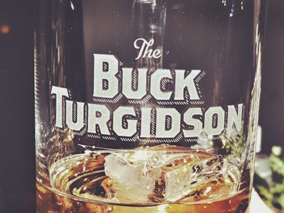 Etched Buck Turgidson Glass badge bar booze branding cocktail design glass label logo rinker seal type typography