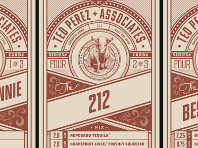 Ted Perez Cocktail Recipe Cards: Set 4 booze branding cocktails design emblem illustration logo rinker ted perez type typography