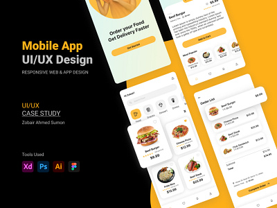 Food Delivery App & Website- Case Study, Digital Wireframe user journey mapping