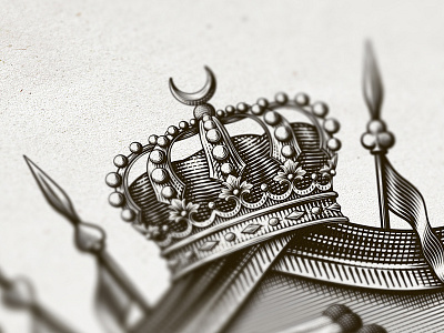 Crown arabic coat of arms coatofarms crosshatching crown custom dalibass engraving etching hand drawn illustration spear vintage