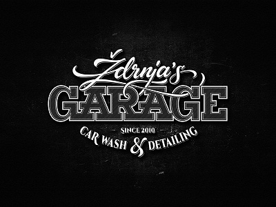 Ždrnja's Garage - Black & White custom dalibass drawing hand drawn lettering logo logotype sign sketch