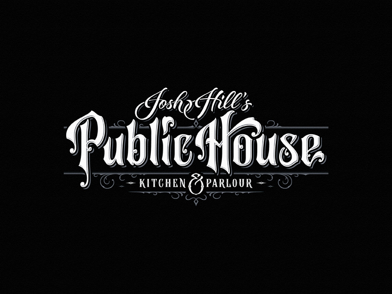 Josh Hill's Public House Kitchen & Parlour parlour house bar kitchen vintage drawing dalibass logo typography logotype custom hand-drawn lettering