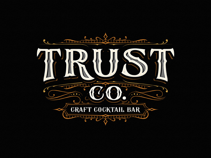 Trust Co craft cocktail bar team sketch vintage drawing dalibass logo typography logotype custom hand-drawn lettering
