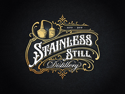 Stainless Still Distillery custom dalibass distillery drawing hand drawn illustration lettering logotype ngs rum typography victorian vintage