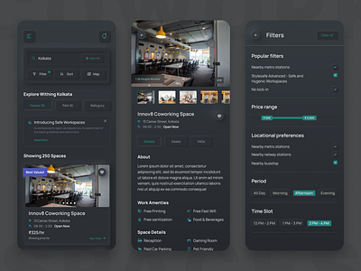 Coworking Space App: Dark mode | Neumorphism