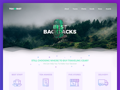 Touwrist - traveling gear shop backpacks flat gradient header icons mountains shop site web website