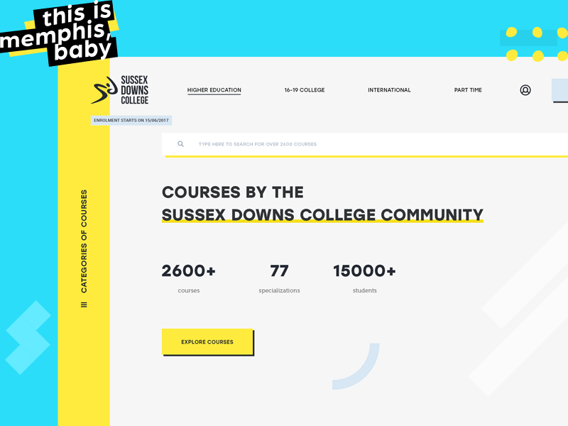 Sussex Downs College Community Courses in Memphis button categories header memphis menu navigation search site typography web