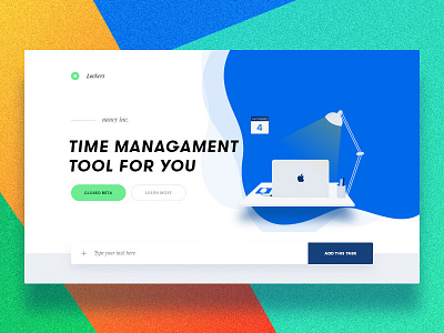 Time Managament Tool colorful header illustration landing macbook illustration shapes