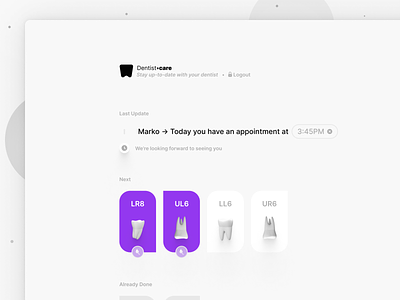 Dentist App - Appointment scheduled appointment dentist dentist app grey minimal minimal dashboard schedule startup tooth ui uiux user experience user interfaces ux web app