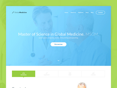 Medicine website blue clean flat gradient layout psd simple ui web