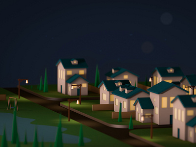 Low poly village 3d cinema4d