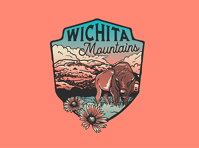 Wichita Mountians badge bison design icon illustration illustrator ipad oklahoma outdoor state park typography vector wild life