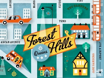 Jane Sanders Forest Hills cars forest hills houses little map nyc queens streets texture