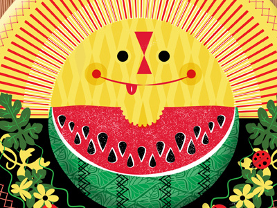 Jane Sanders Watermellon 1b Week4 happy ladybugs napkin paper plate seeds sun vines watermelon