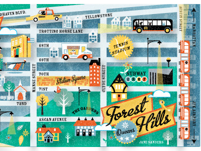 My neighborhood map bus and cars forest hills grid houses map nyc queens street lights subway
