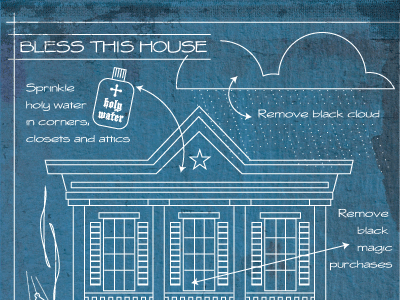 Ghost House architecture black magic blueprint line art new orleans texture