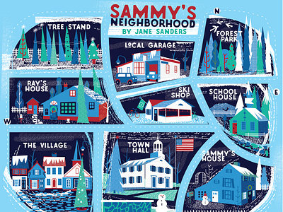 Sammy's winter neighborhood cute illustration maps nature texture winter