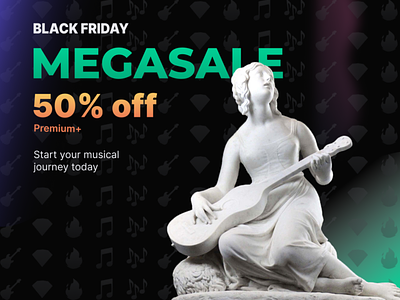 A guitar learning app on a Black Friday Sale! branding graphic design greek statues guitar music sale
