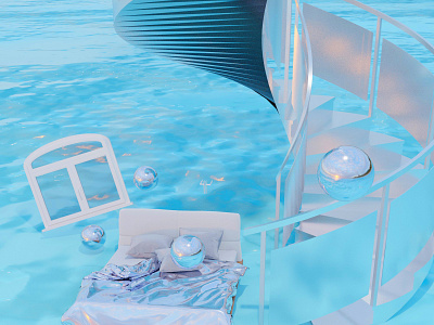 Paradise 3d art 3d artist blender blue bubbles chrome design dreamy game art graphic design surrealism