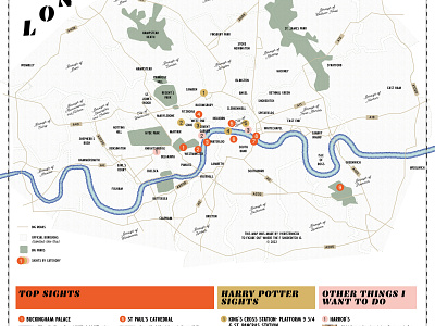 Map of London (neighborhoods, boroughs and sights) europe harry potter london map travel united kingdom