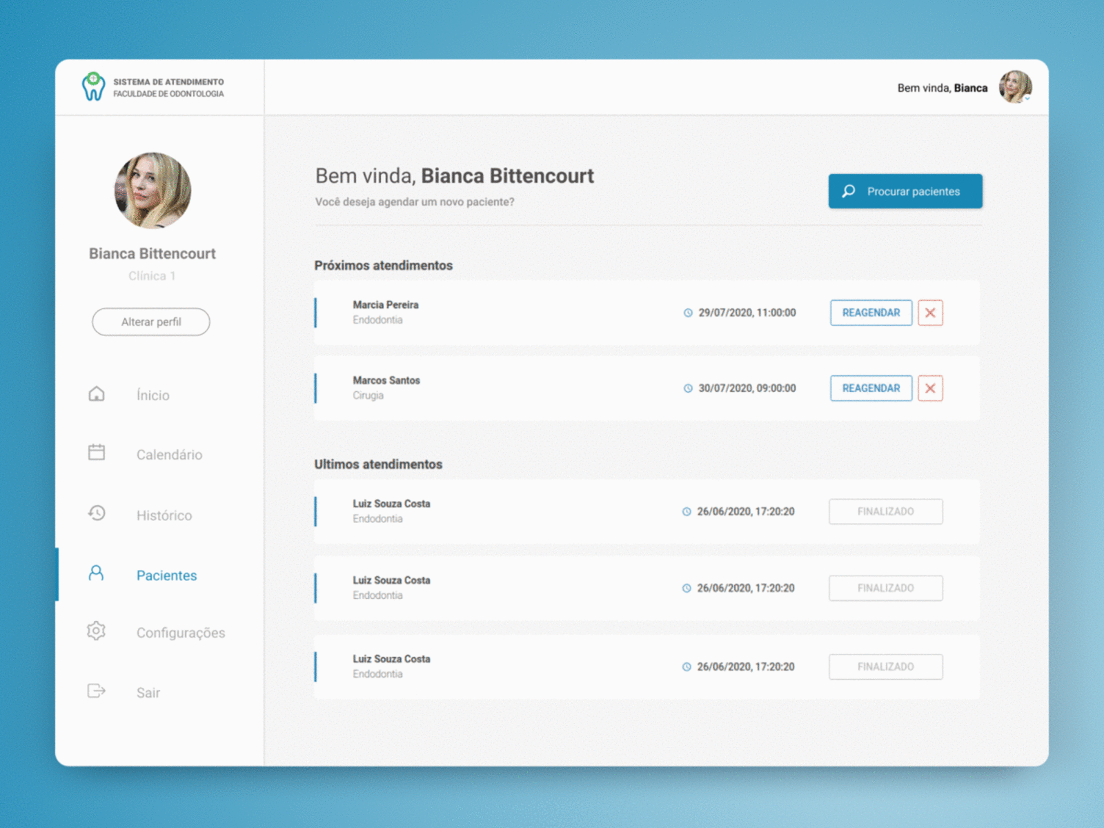 Dental Clinic Dashboard app application art blue calendar clinic components dashboard dental dentist design interface odontology schedule system ui web website