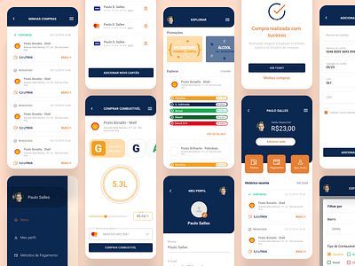 Gas Station App app application art blue components design fuel gas gas station interface mobile orange ui