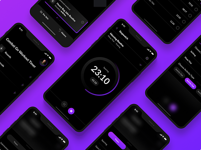 Timer App app black clean creative dark dark app dark ui design ios minimal mobile mobile app purple stopwatch timer typogaphy ui ui design ux design vector