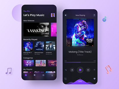 Music app app app design dark mode dark ui design glassmorphism ios app mobile app music music app music player ui