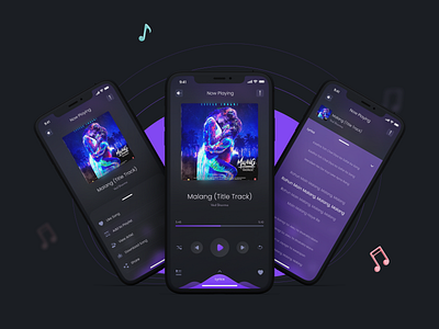 Music app dark dark theme glassmorphism iconly ios mobile app design music ui