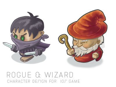 rogue and wizard character design game illustration ios