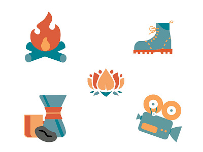 Camp icons camp campfire coffee film hiking icons yoga