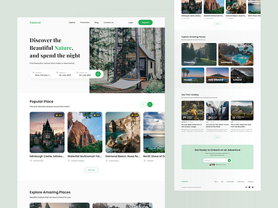 Natureal - Travel Landing Page adventure agency booking booking app destination explore home landing page simple travel travelling trip ui ux vacation website