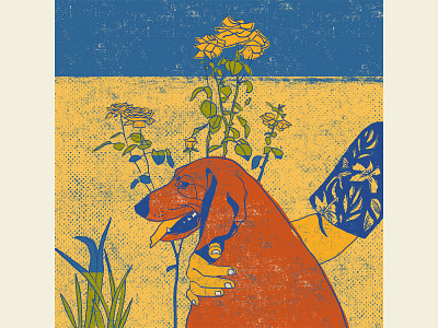 Dog dog dog illustration flowers graphic design graphics illustrazione man and dog postcard retro roses spring springtime texture vintage