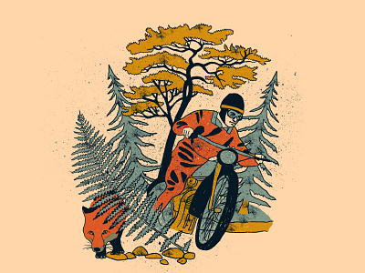 Rider agnesema fox postcard retro rider textures trees vintage vintage illustration