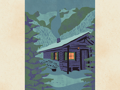 Scenery #2 - snow - mountains illustration lodge mountains outdoor postcard poster snow travel vintage