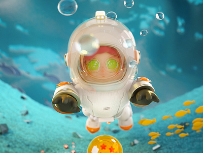 Space boy Diving 3d c4d design illustration 壁纸