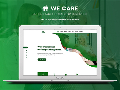 "WE CARE " Complete PSD theme for senior care services landing page minimal old people photoshop psd template senior care ui design usability analysis user interface design userinterface uxuidesign webdesign webtemplate wordpress