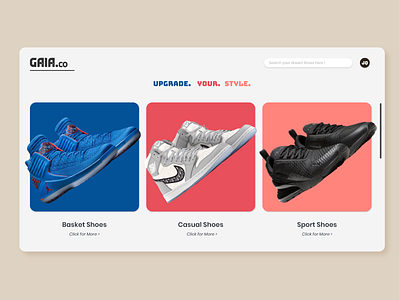 GAIA.co Shoe Store Web Concept app branding commerce design illustration logo nike shoes shop style ui ux web webdesign